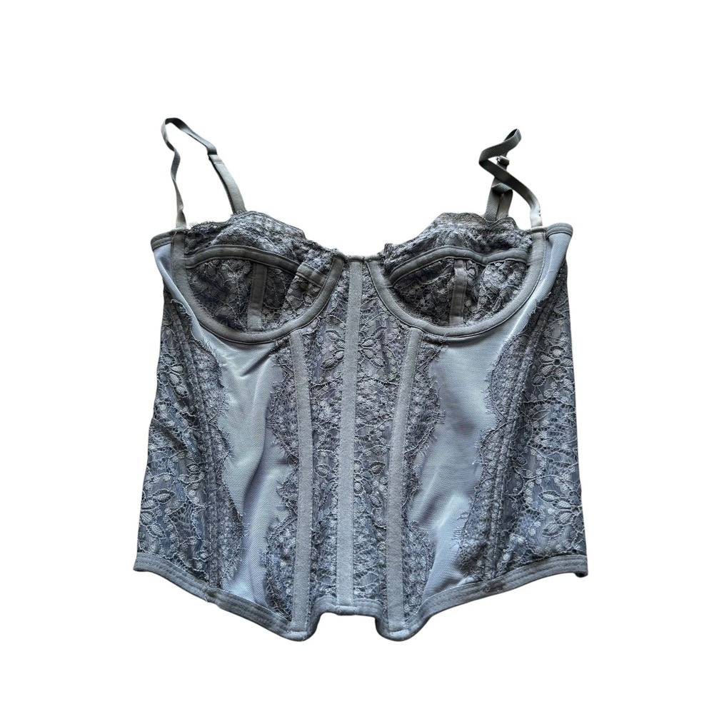 Out From Under Corset Top Women SP Blue Excellent Lace Mesh Boned‎ Urban Outfit